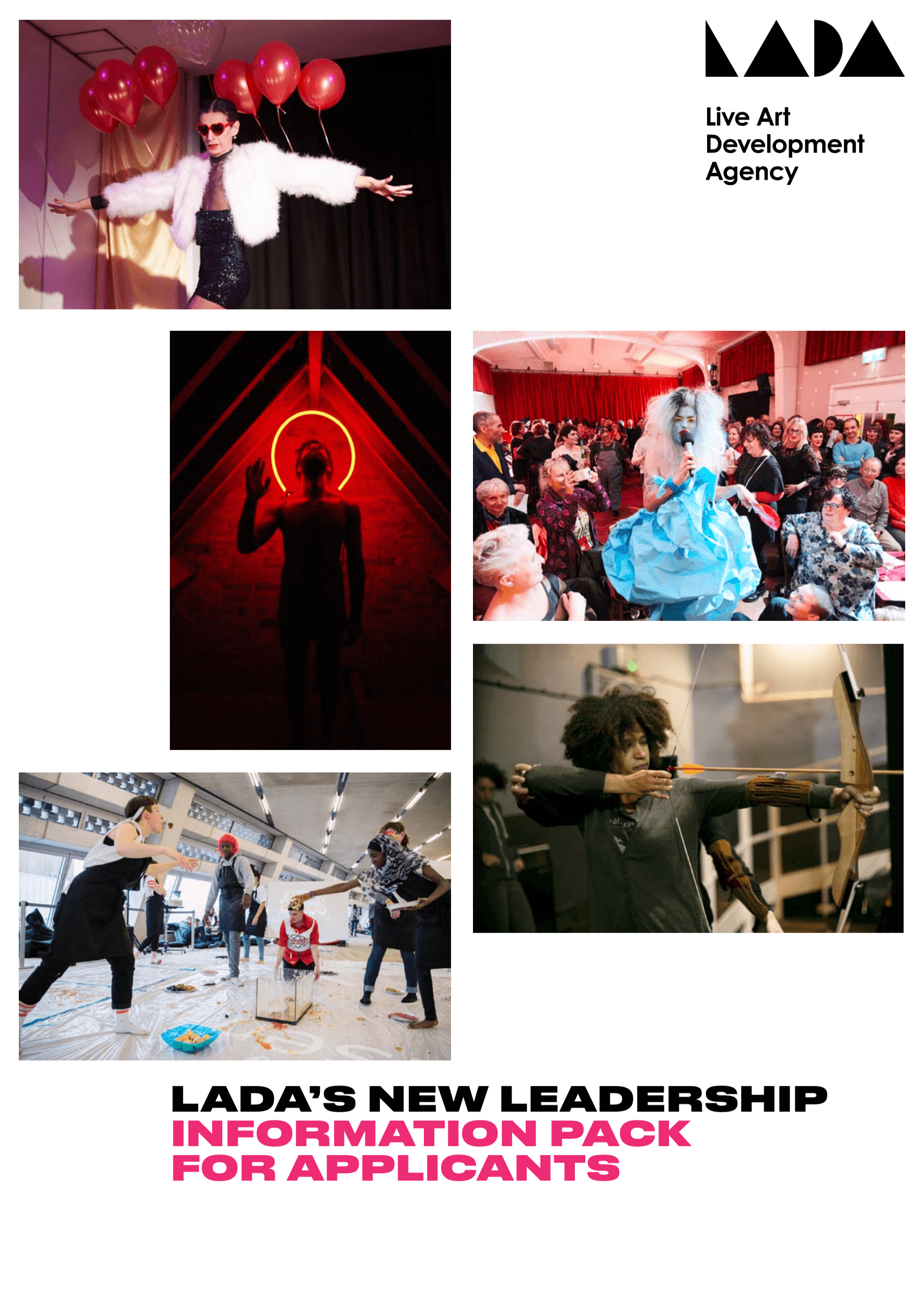 Images from LADA commissioned works and text 'LADA's new leadership'