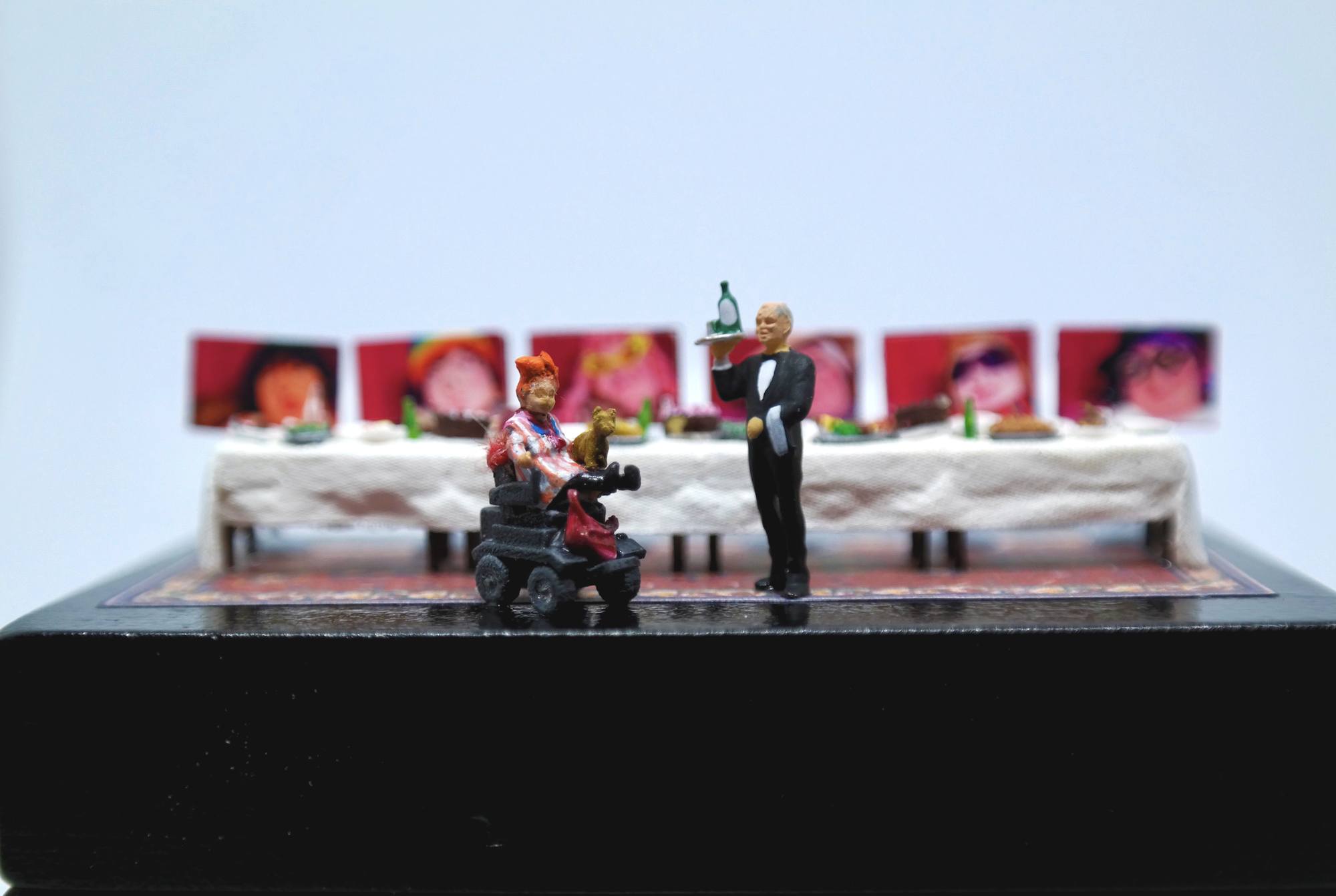 A miniature model of Katherine Araniello's work 'The Dinner Party Revisited'.