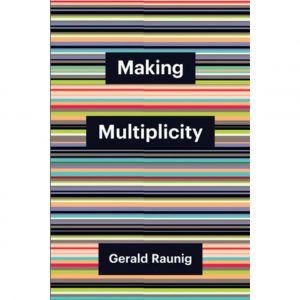 Thin stripes go across horizontally, there is a subtle notch downwards near the middle. Black boxes say "Making" "Multiplicity" and "Gerald Raunig" in white text respectively.