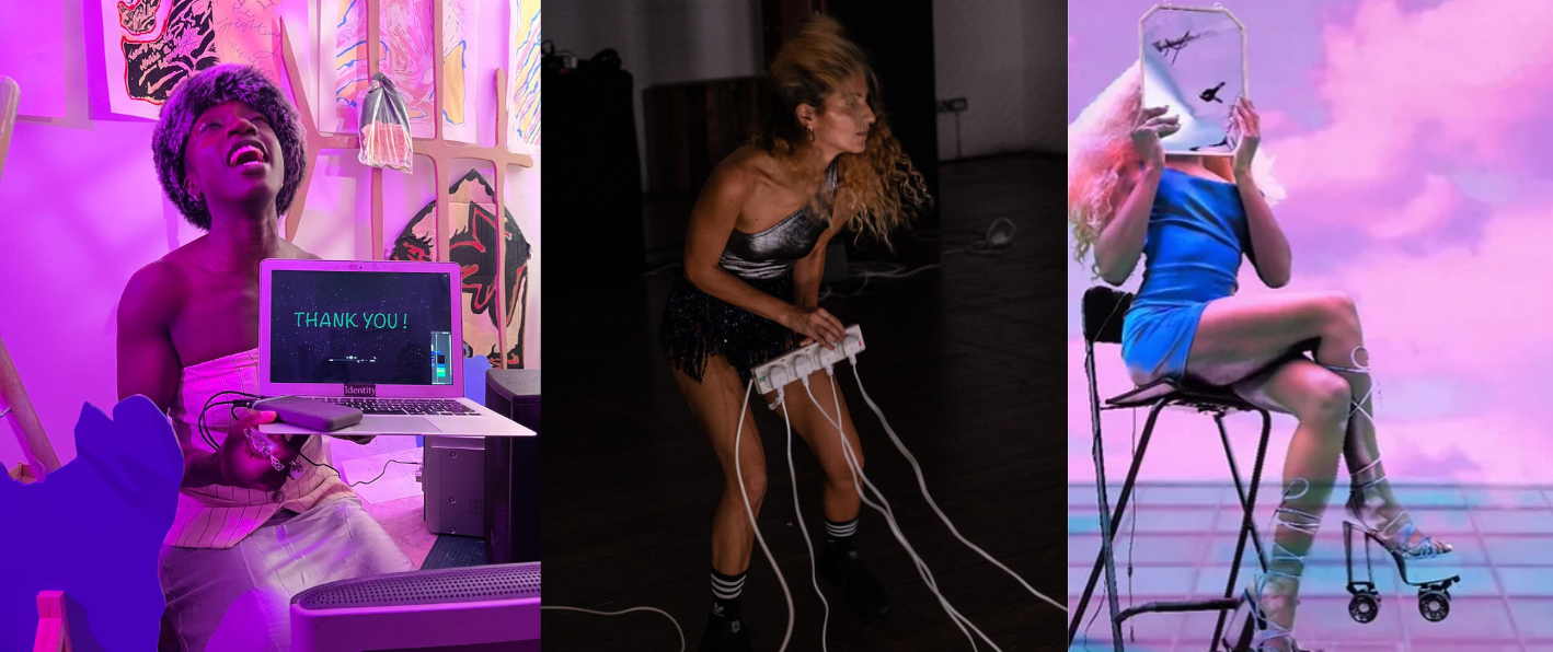 Collage of three photos of the artists.