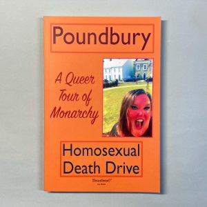 An orange cover with Charlotte's face in pink, mouth open in front of a grass lawn and buildings in the background