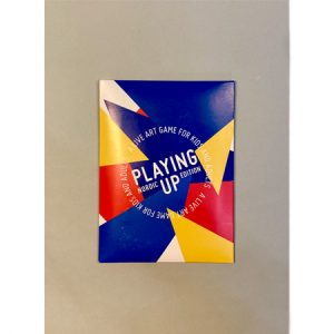 The cover of a thin pack of cards with geometric shapes in blue, yellow and red.