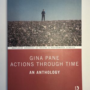 Cover of book with image of Gina Pane standing on the horizon of a rocky landscape.